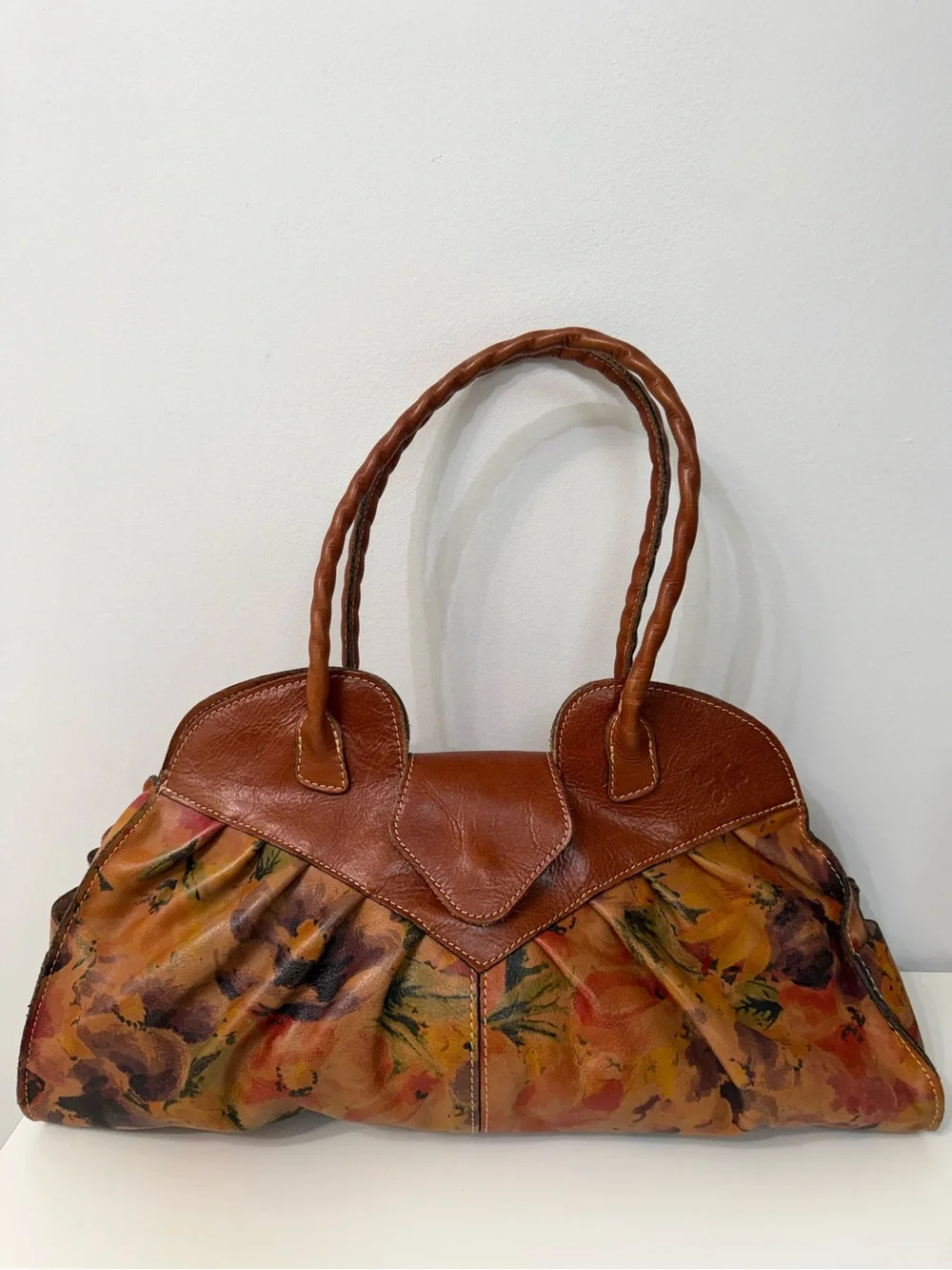 Patricia Nash Heritage Lione Multi Floral Pleated Leather Tote Satchel Bag Purse